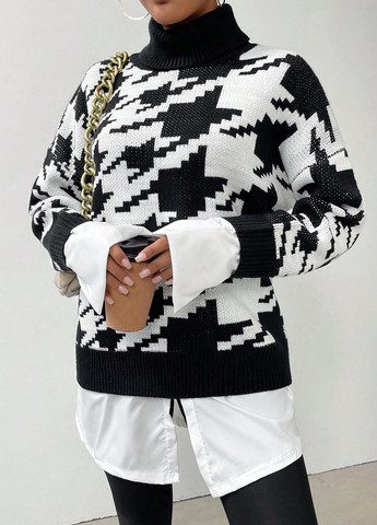 Черно-белый зимний свитер SHEIN