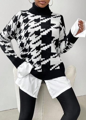 Черно-белый зимний свитер SHEIN