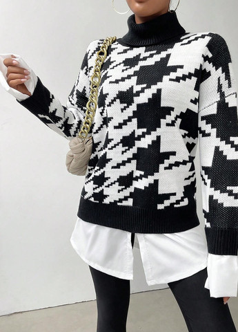 Черно-белый зимний свитер SHEIN