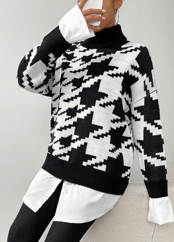 Черно-белый зимний свитер SHEIN