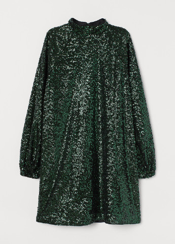 Темно-зеленое коктейльное платье а-силуэт H&M однотонное