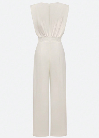 Комбинезон SHEIN комбинезон-брюки однотонный светло-бежевый праздничный, вечерний, деловой, кэжуал полиэстер