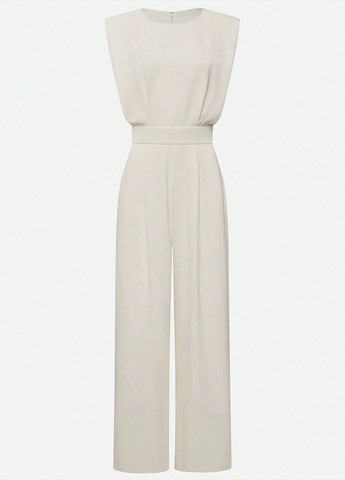 Комбинезон SHEIN комбинезон-брюки однотонный светло-бежевый праздничный, вечерний, деловой, кэжуал полиэстер