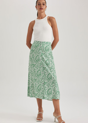 Зеленая кэжуал цветочной расцветки юбка DeFacto а-силуэта (трапеция)