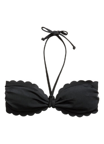 Купальный лиф H&M бикини, бандо однотонный чёрный пляжный полиамид, трикотаж