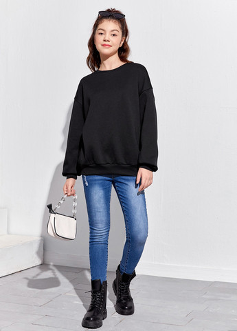 SHEIN світшот однотонний чорний кежуал поліестер