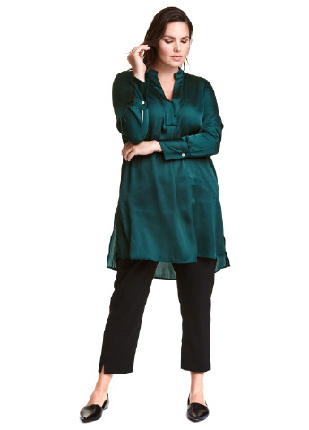 Туника H&M с длинным рукавом темно-зелёная кэжуал