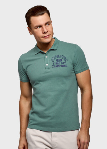Бирюзовая футболка-поло для мужчин Oodji с надписью
