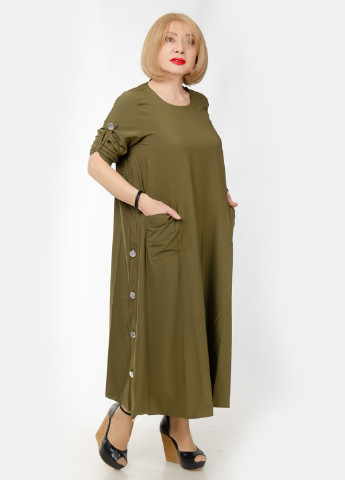 Оливковое (хаки) кэжуал платье LibeAmore однотонное