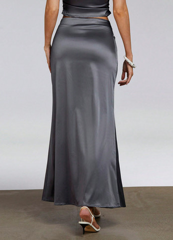 Темно-серая кэжуал однотонная юбка SHEIN