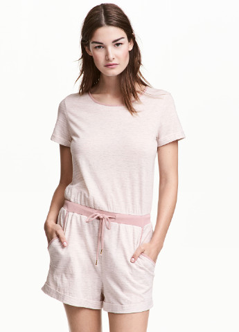 Комбинезон H&M комбинезон-шорты полоска светло-розовый кэжуал трикотаж