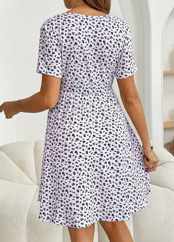 Лиловое кэжуал платье а-силуэт SHEIN с цветочным принтом