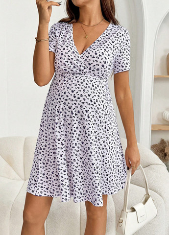 Лиловое кэжуал платье а-силуэт SHEIN с цветочным принтом