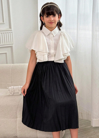 Черно-белый летний комплект (блуза, юбка) SHEIN