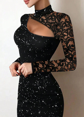 Чорна коктейльна, вечірня сукня силуетна SHEIN