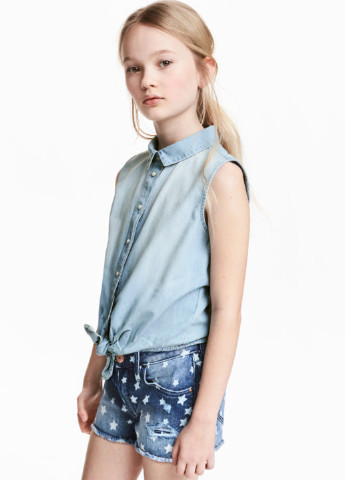 Голубая однотонная блузка без рукава H&M летняя
