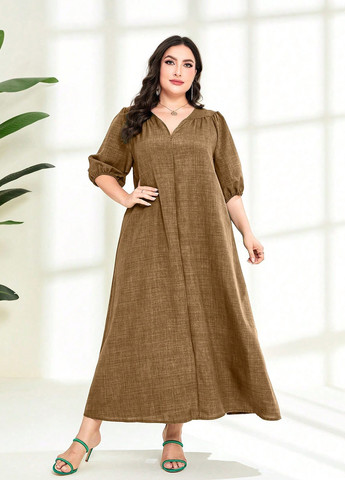 Темно-бежева кежуал сукня а-силует SHEIN меланжева