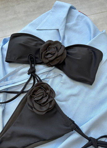 Черный летний купальник (лиф, трусики) бандо, раздельный NOVA VEGA