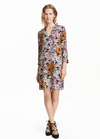 Пудрова кежуал плаття а-силует H&M з квітковим принтом