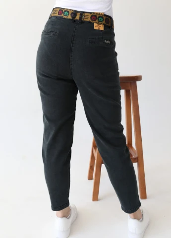 Джинсы женские темно-зеленые посадка высокая слоучи Slouchy Adorati - (254032174)