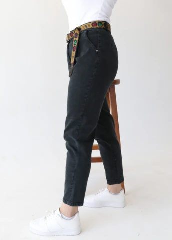 Джинсы женские темно-зеленые посадка высокая слоучи Slouchy Adorati - (254032174)