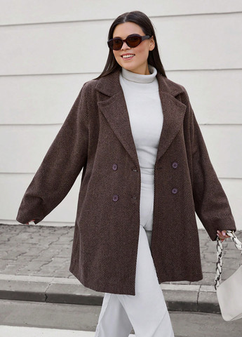Кавове демісезонне Пальто двобортне SHEIN