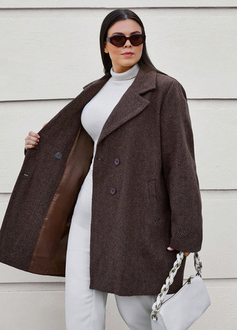 Кавове демісезонне Пальто двобортне SHEIN