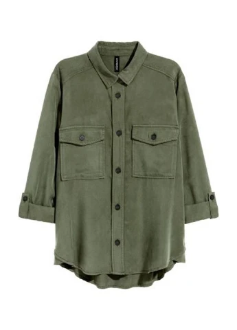 Оливковковая (хаки) кэжуал рубашка однотонная H&M