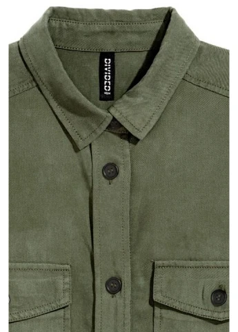 Оливковковая (хаки) кэжуал рубашка однотонная H&M