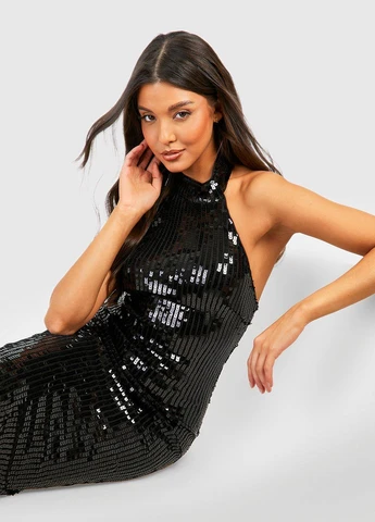 Чорна коктейльна сукня силуетна Boohoo однотонна