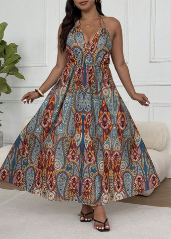 Комбінована кежуал сукня з відкритою спиною SHEIN турецькі огірки