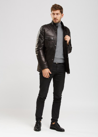 Черная демисезонная куртка кожаная Steel