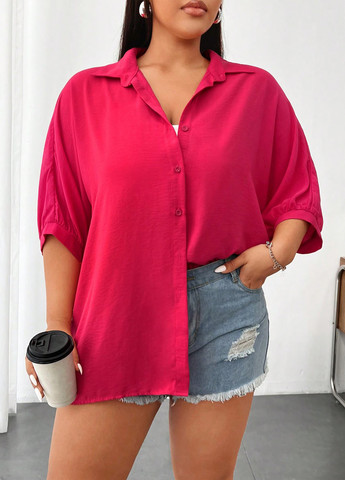 Розовая кэжуал рубашка однотонная SHEIN
