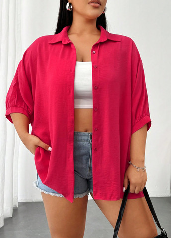 Розовая кэжуал рубашка однотонная SHEIN