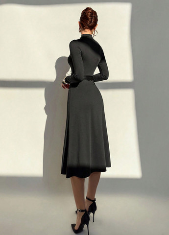 Черное праздничный, вечернее, деловое платье клеш, платье-водолазка, а-силуэт SHEIN однотонное