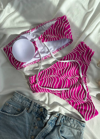 Рожевий літній роздільний купальник (ліф, трусики) бандо, роздільний NOVA VEGA