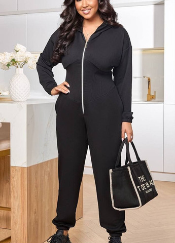 Комбінезон Fashion комбінезон-брюки однотонний чорний кежуал поліестер