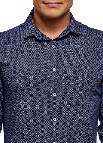 Темно-синяя кэжуал рубашка с геометрическим узором Oodji с длинным рукавом