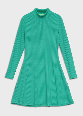 Бирюзовое кэжуал женское трикотажное мини платье-гольф платье-водолазка KASTA design однотонное