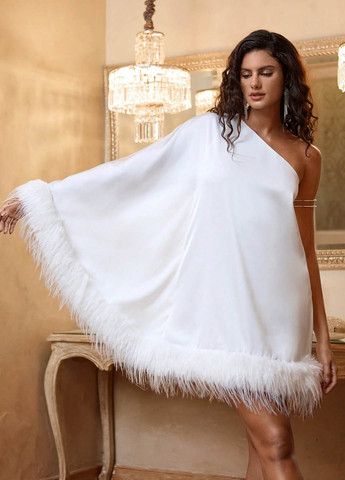 Белое вечернее платье на одно плечо SHEIN однотонное