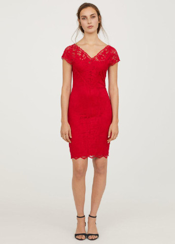 Червона коктейльна сукня футляр H&M однотонна