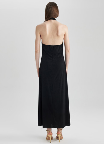Черное кэжуал платье на запах, с открытой спиной DeFacto однотонное