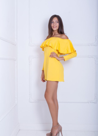 Жовтий кежуал зручне вільне плаття зі спущеними плечима і басками felisity жовтий Podium однотонна