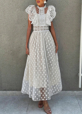 Белое кэжуал платье а-силуэт SHEIN в горошек