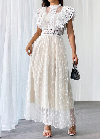 Белое кэжуал платье а-силуэт SHEIN в горошек