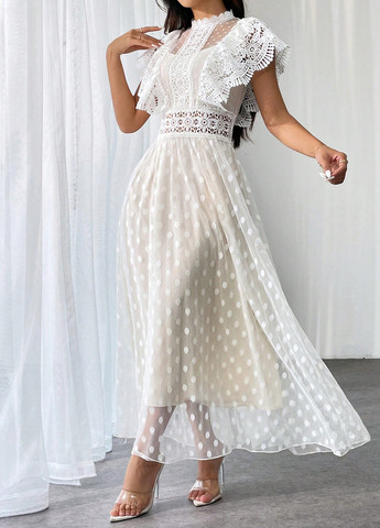 Белое кэжуал платье а-силуэт SHEIN в горошек