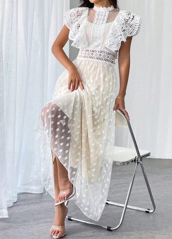 Белое кэжуал платье а-силуэт SHEIN в горошек