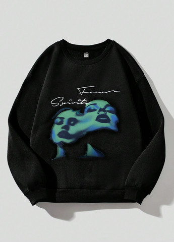 Черный свитшот SHEIN рисунок без декора (342081325)