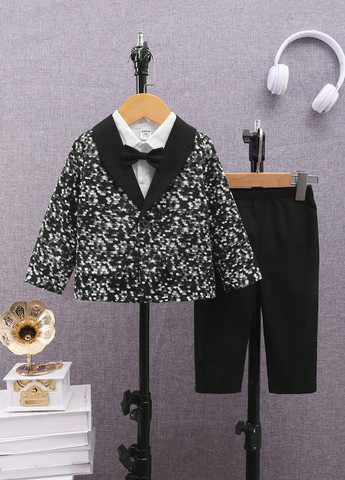 Черно-белый демисезонный костюм (пиджак, рубашка, брюки) SHEIN