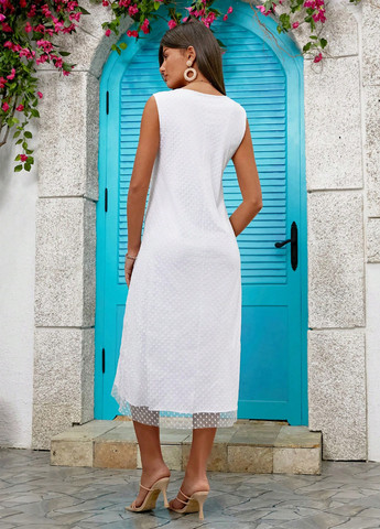 Белое кэжуал платье а-силуэт SHEIN в горошек